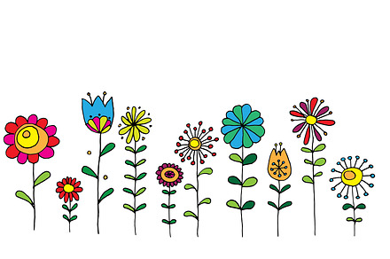 Hand drawn retro flowers