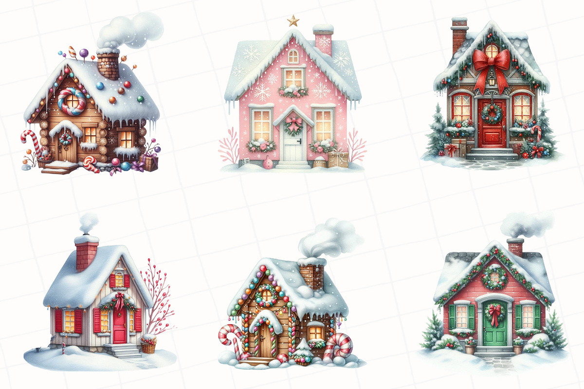 Watercolor Christmas House Clipart, an Illustration by OK Design (Photo 3 of 5)