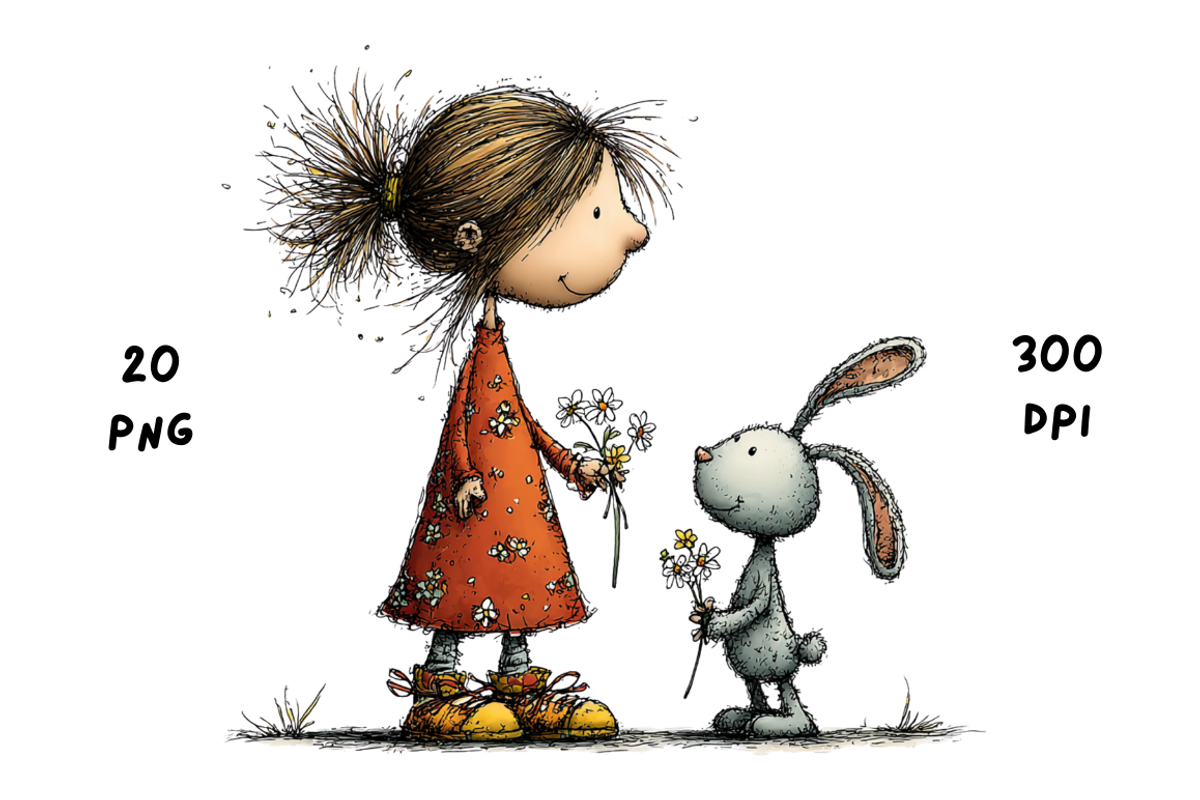 Whimsical Floral Girl and Bunny, an Animal Illustration by GiraffeCreative (Photo 20 of 20)