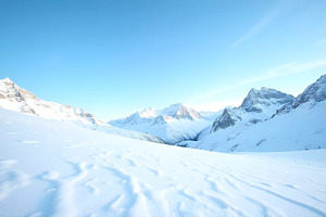 Beautiful snowy mountain landscape u, a Photo by LOGOCREATIVE