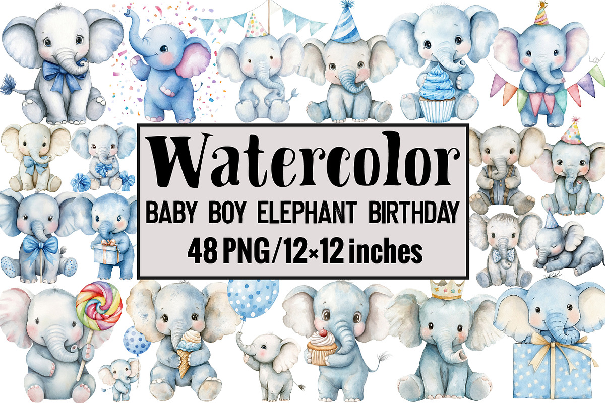 Baby Boy Elephant Birthday, an Illustration by Design Market (Photo 1 of 3)