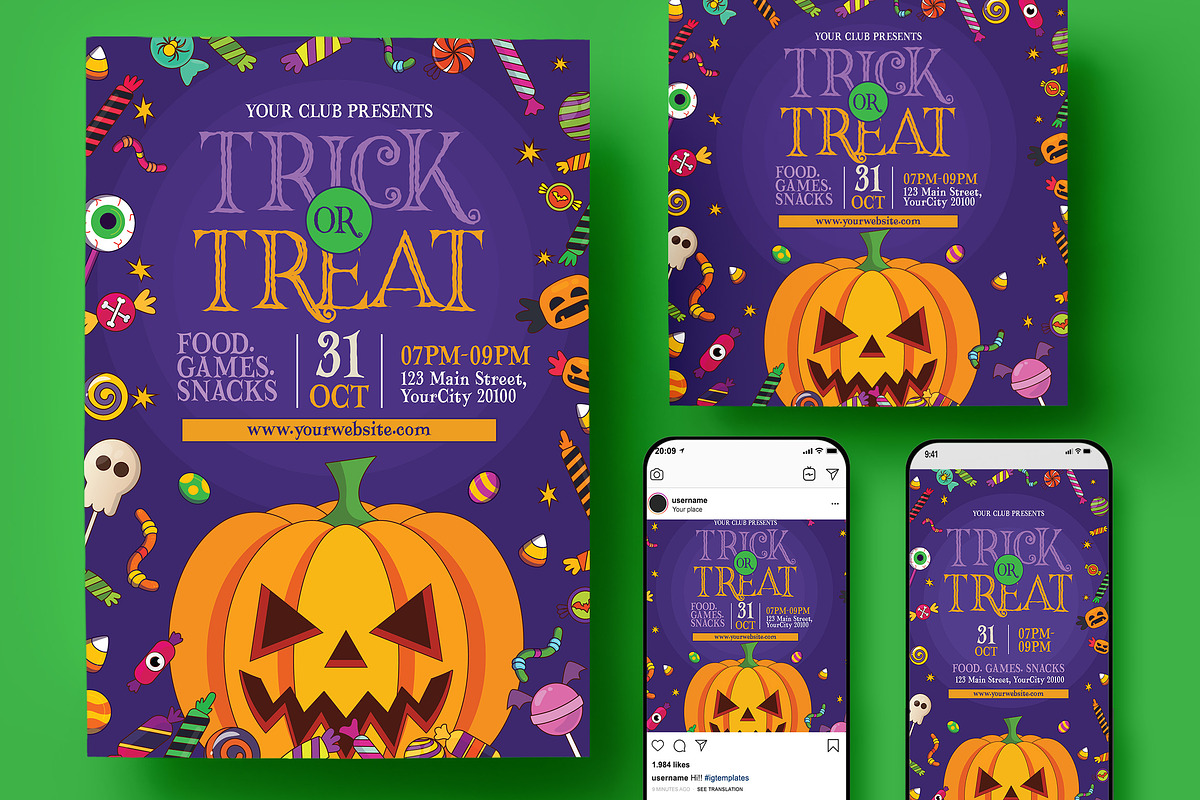 Halloween Trick or Treat Flyer, a Flyer Template by Creativestoree (Photo 1 of 5)