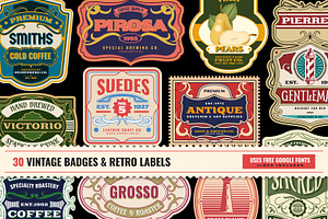 30 Vintage Badges & Retro Labels