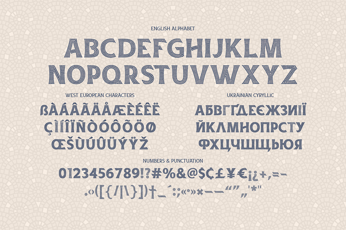 Antic Mosaic font, a Symbol Font by Gleb Guralnyk (Photo 6 of 6)