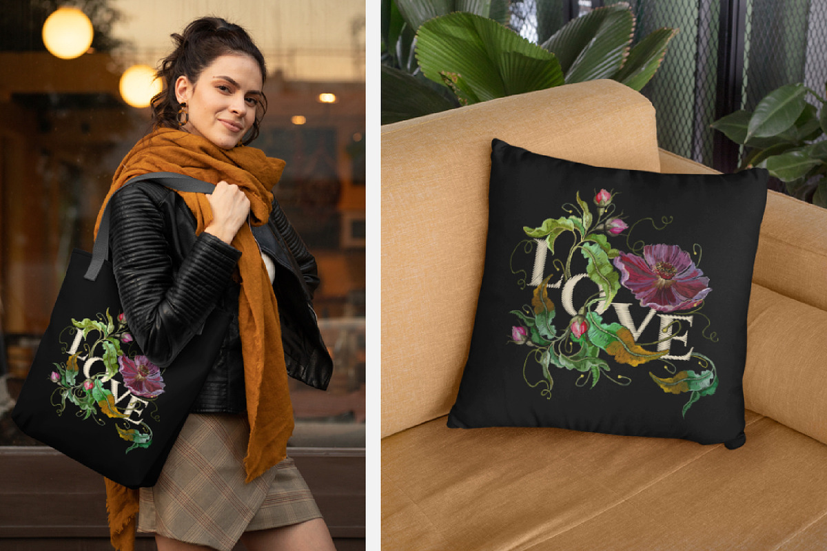 Love slogan. Embroidery flowers, an Illustration by Matrioshka (Photo 9 of 9)