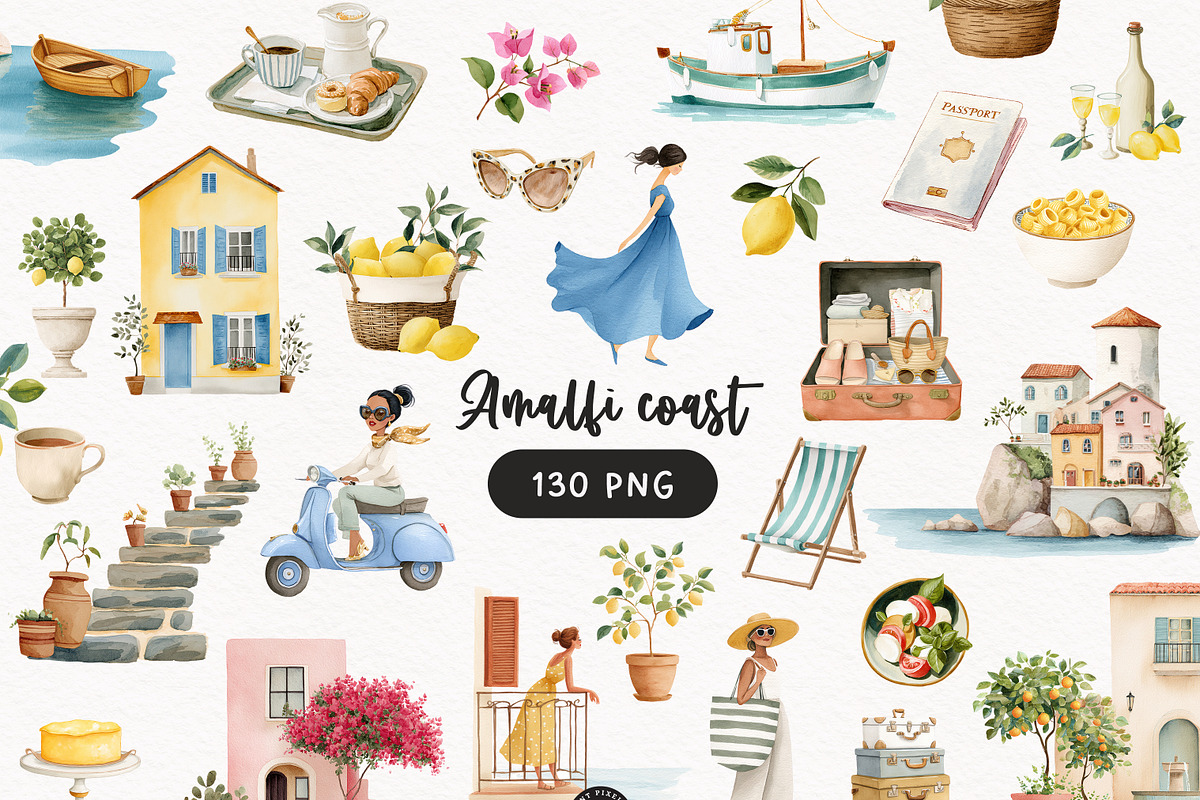 Amalfi Coast Clipart Set, a Person Illustration by PaintPixelCo (Photo 1 of 15)