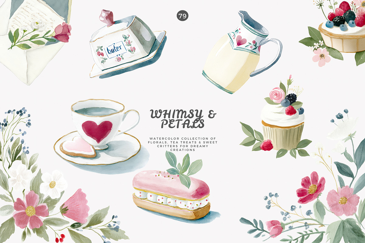 whimsical tea party clipart set, a Decorative Illustration by Patishop Art (Photo 3 of 10)