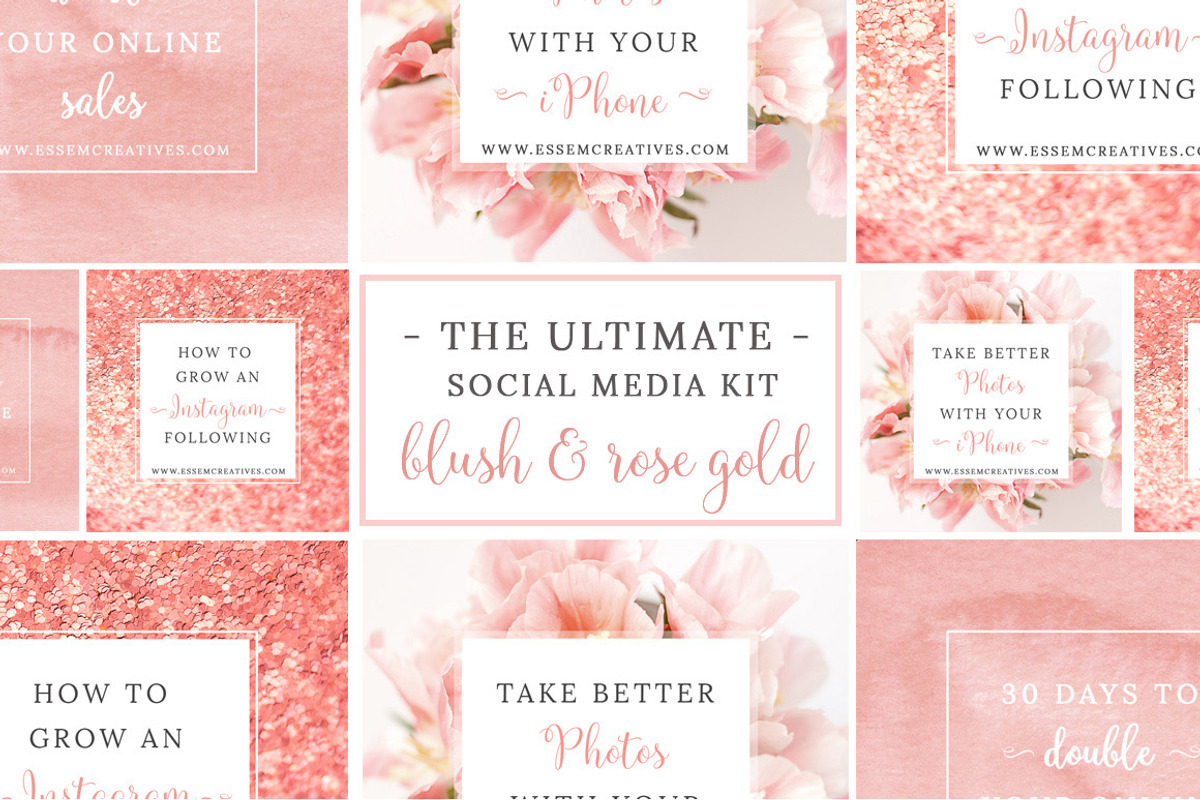 Pink Rose Gold Social Media Template, a Social Media Template by Essem Creatives (Photo 1 of 6)