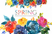 Bright Watercolor Flowers Spring Art, a Decorative Illustration by GraphicsDish (Thumbnail 1 of 4)
