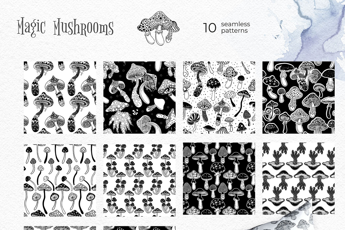 Magic MUSHROOMS. 60 BW Vector Set., an Illustration by Varvara Gorbash (Photo 11 of 11)
