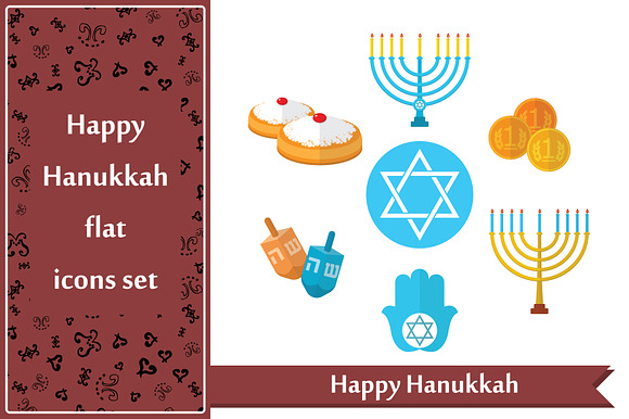 Hanukkah Flat Icons Set And Patterns