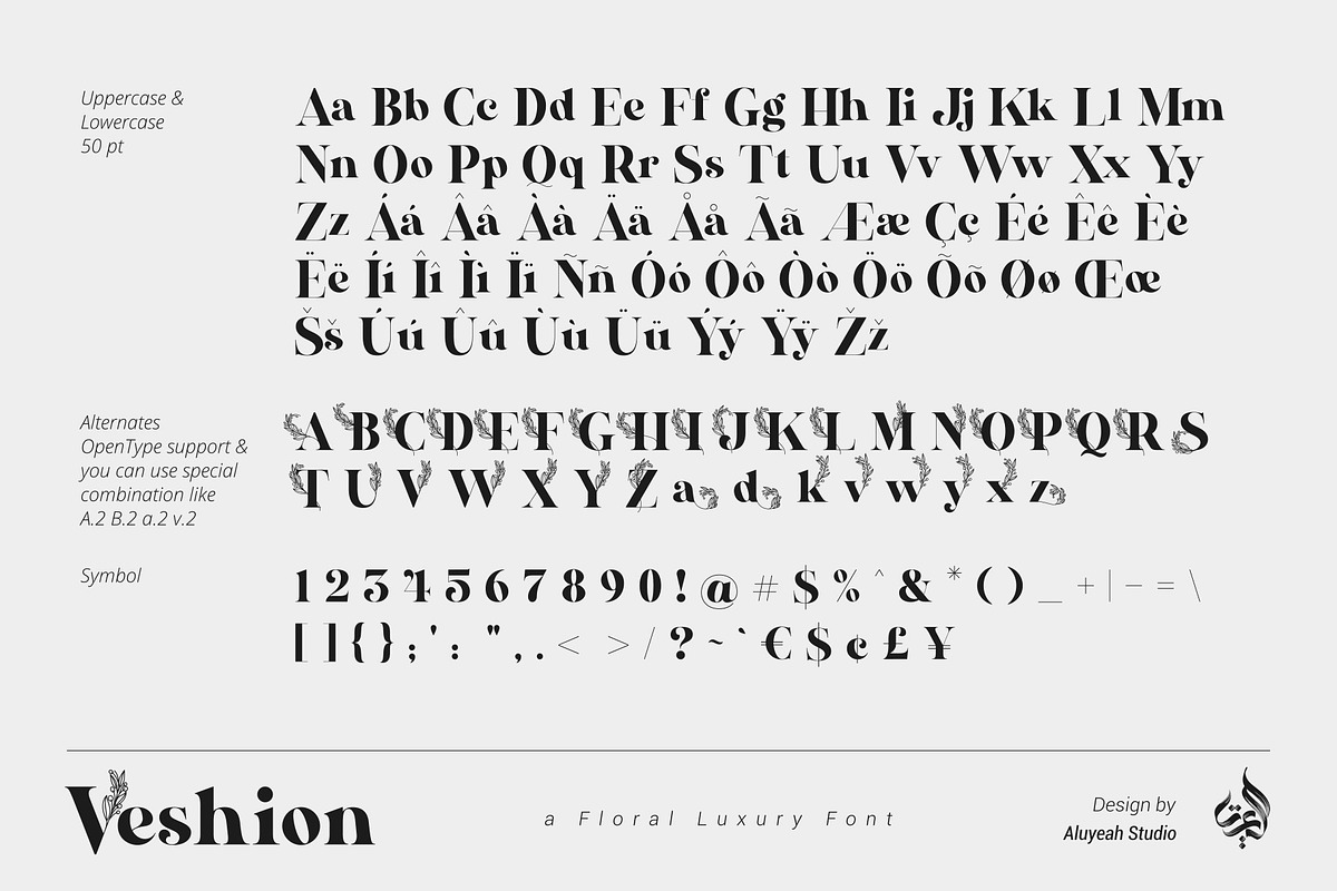 Veshion Floral Display Font, a Font by Aluyeah Studio (Photo 8 of 8)