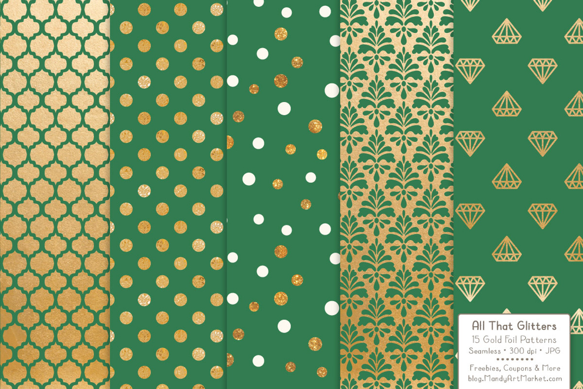 Gold Foil Digital Papers in Emerald, a Pattern Graphic by Amanda Ilkov (Photo 3 of 4)
