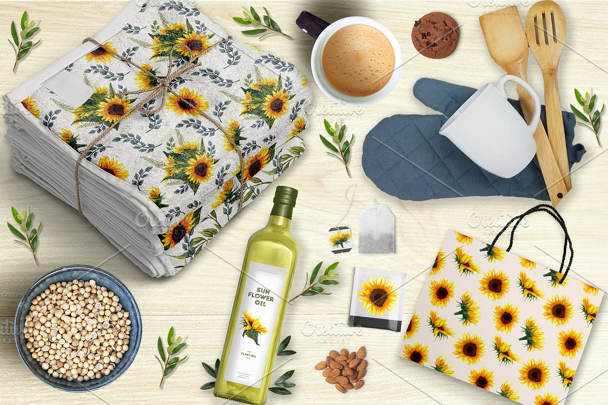 Sunflowers Watercolor Set, a Food Illustration by BarvArt (Photo 9 of 15)