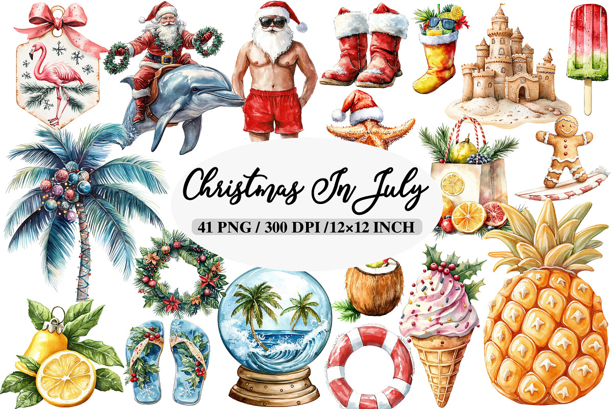 Hand-Drawn Christmas in July Clipart, an Illustration by Daily.Designs (Photo 1 of 5)