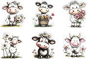 Whimsical Spring Cow Clipart, an Illustration by Designking (Thumbnail 2 of 5)
