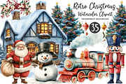 Retro Christmas Watercolor Clipart, an Illustration by OK Design (Thumbnail 1 of 5)