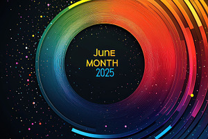 Colorful circular abstract design with June Month 2025 text in t, a Background Photo by José Manuel Gelpi