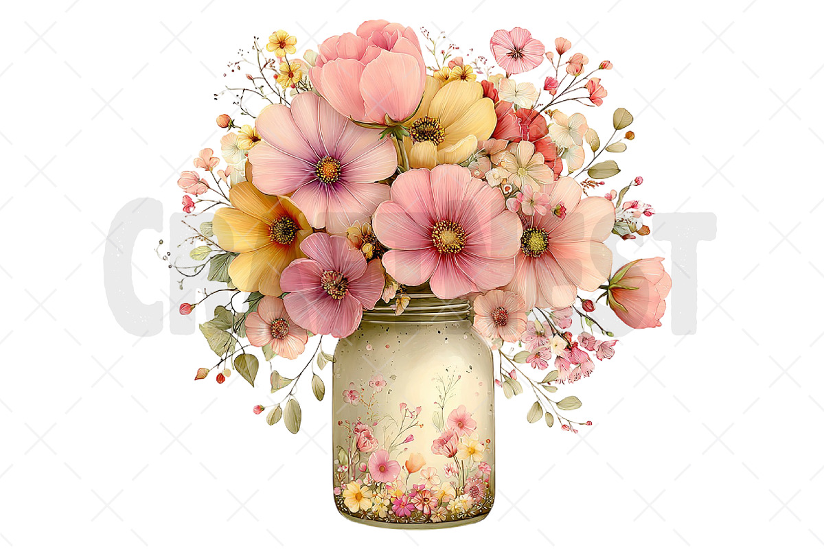 Watercolor Spring Mason Jar Clipart, an Illustration by Craft Nest (Photo 11 of 12)