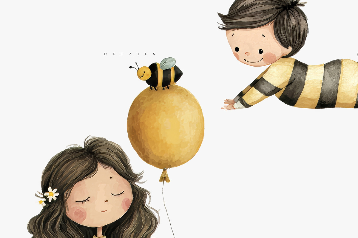 Watercolor Bee Clipart Bundle, an Object Illustration by Pati Paints (Photo 6 of 12)