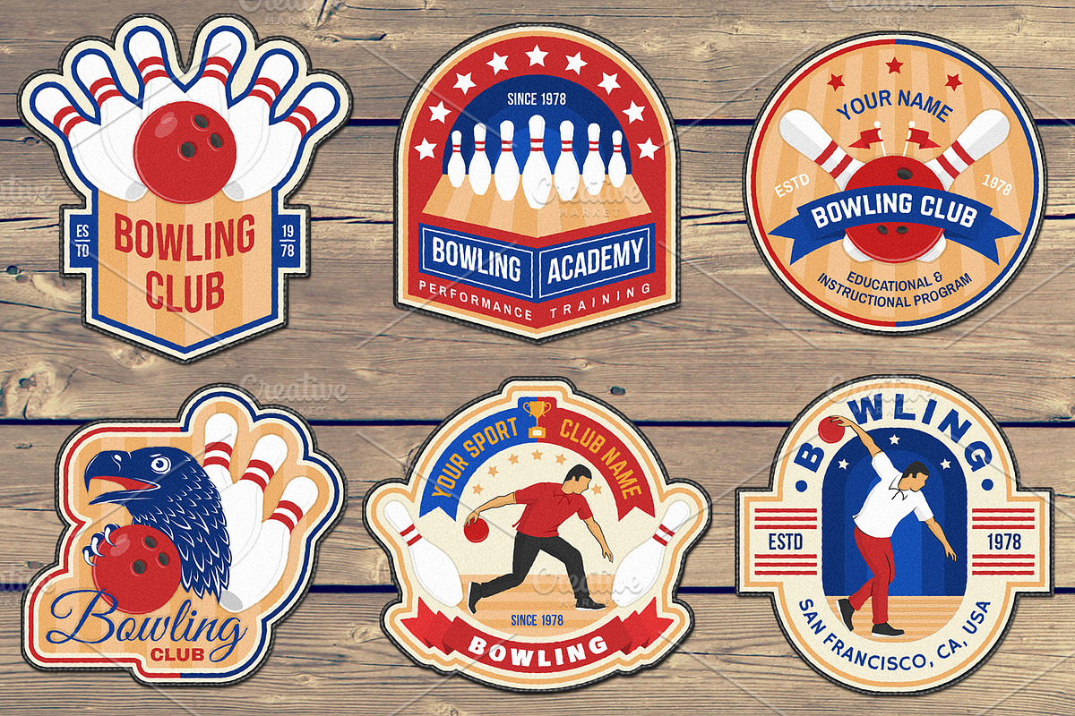 Bowling 12 patches/logos/badges, a Branding & Logo Template by sivVector (Photo 3 of 5)