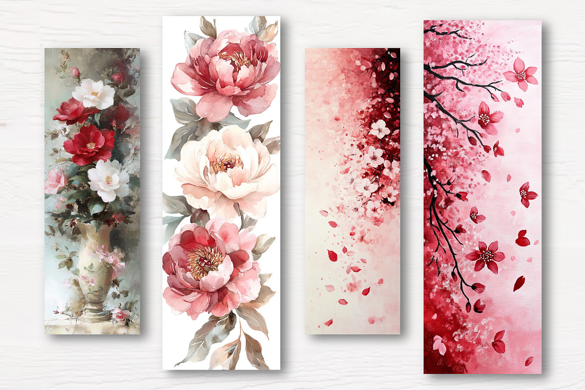 Red Pink Flower Printable Bookmarks, an Illustration by Watercolor design (Photo 2 of 4)