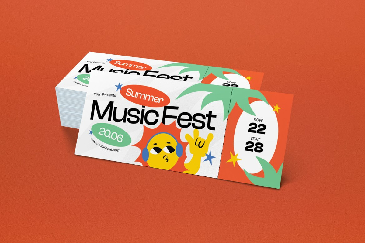 White Summer Music Festival Ticket, a Card Template by graphicook (Photo 2 of 3)