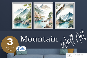 Watercolor Mountain Print Wall Decor