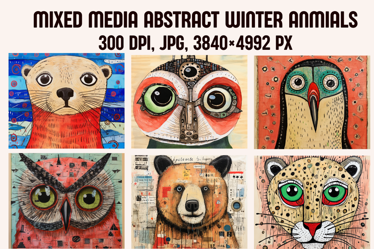 Mixed Media Abstract Winter Animals, an Animal Illustration by PrintHaven Designs (Photo 1 of 9)