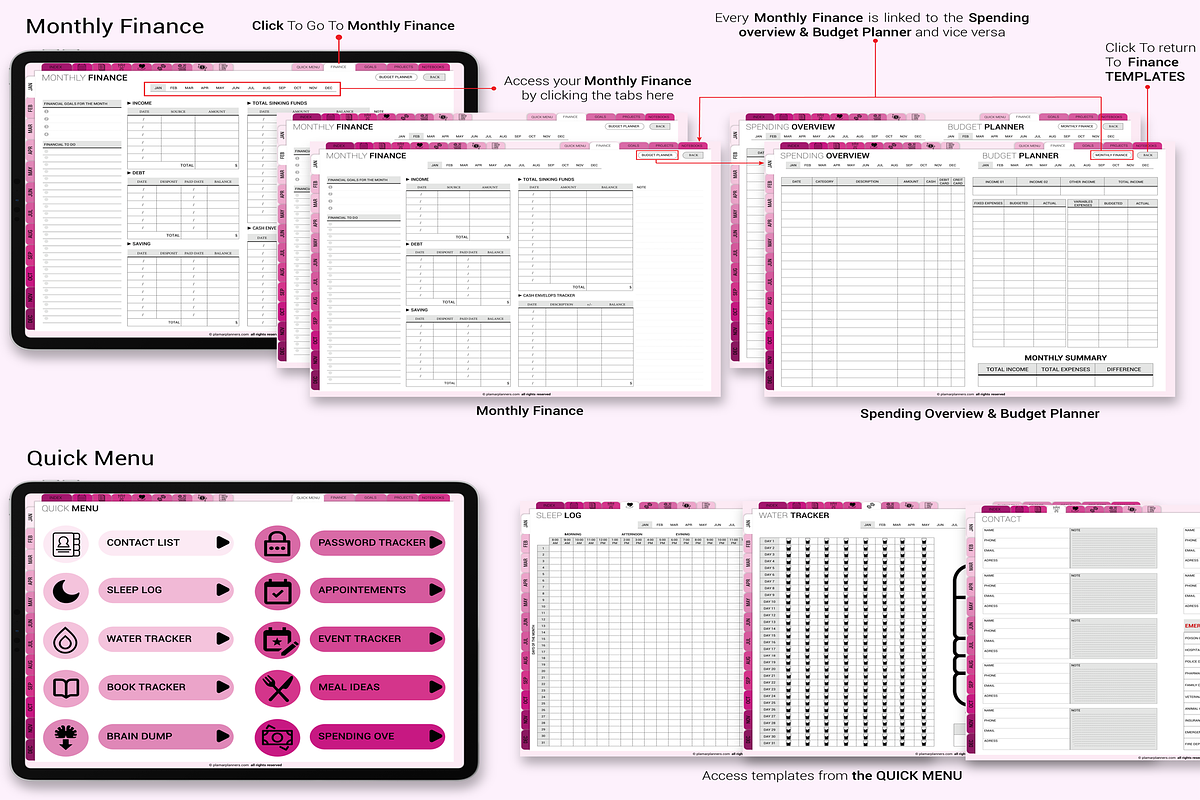 Customizable Pink Rose Digital Plann, a Templates & Theme by Plamarplanners (Photo 8 of 8)