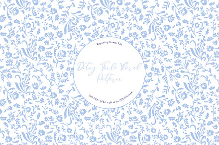 Ditsy Toile Floral - Blue and White, a Pattern Graphic by Mieken Petra Designs