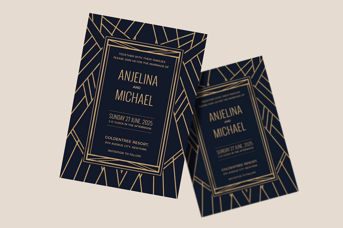 Art Deco Wedding Invitation, a Print Template by DesignWorkz
