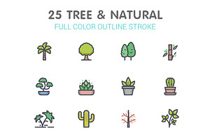 Tree & Natural Line with Color Icons