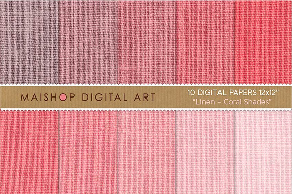 Linen Digital Paper Coral Shades preview 4