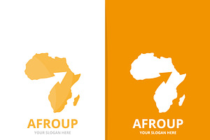 Vector Africa And Arrow Up Logo Combination. Safari And Growth Symbol Or Icon. Unique Geography, Continent And Upload Logotype Design Template.