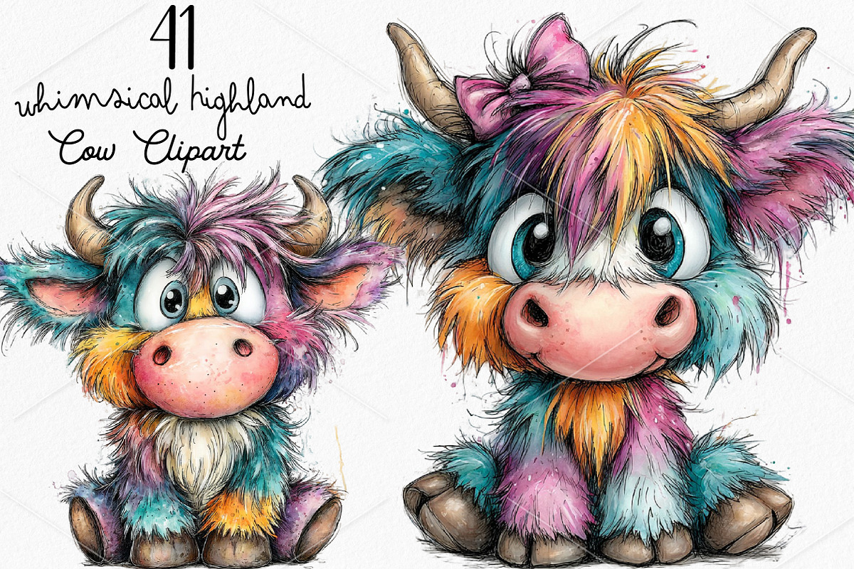 Whimsical Highland Cow Clipart PNG, a Seasonal Illustration by Canvas Craft (Photo 1 of 6)