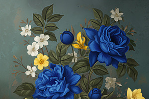Elegant Vintage Roses on Dark Teal, a Decorative Illustration by Virgo Studio