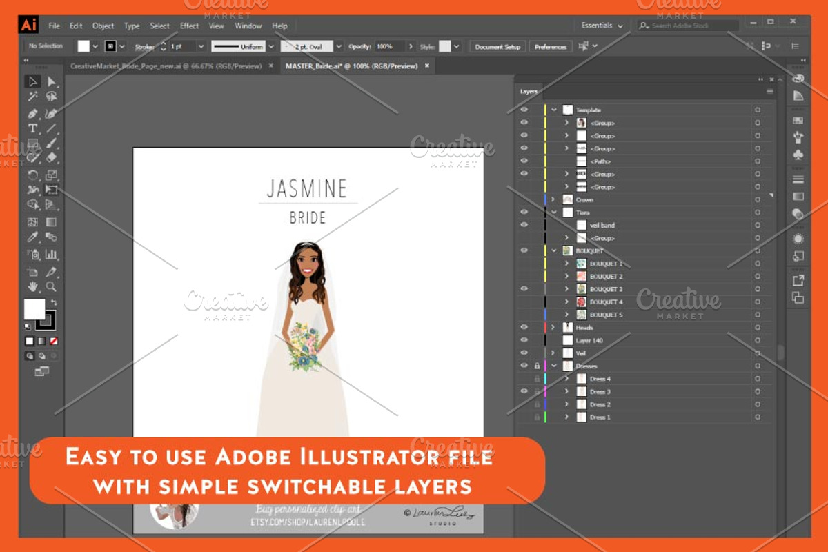 Bride Portrait Creator | Wedding Art, a Person Illustration by Lauren Lesley Studio (Photo 2 of 29)