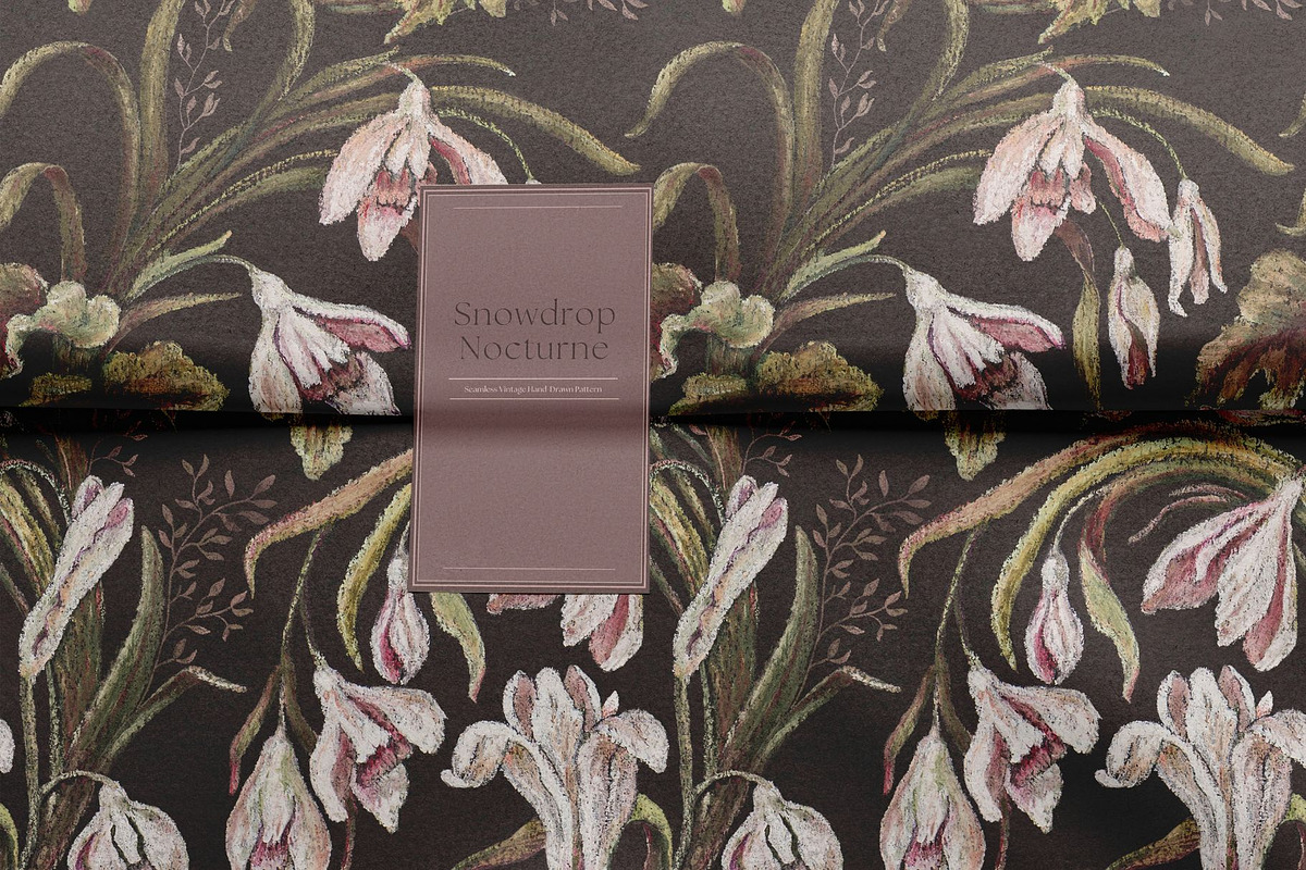 Snowdrop Nocturne Botanical Pattern, a Pattern Graphic by MouseGrey (Photo 2 of 9)