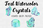 Teal Watercolor Crystal Clipart, an Illustration by TigerlilyDesignCo (Thumbnail 1 of 2)