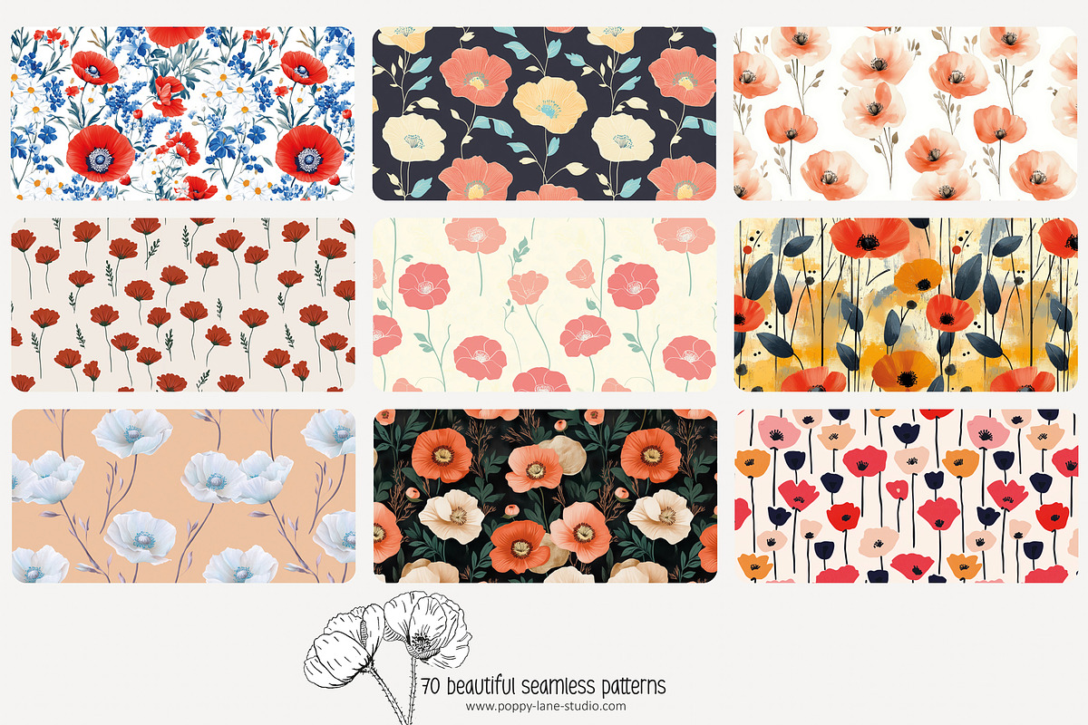 70 poppy seamless pattern, a Pattern Graphic by Poppy Lane Studio