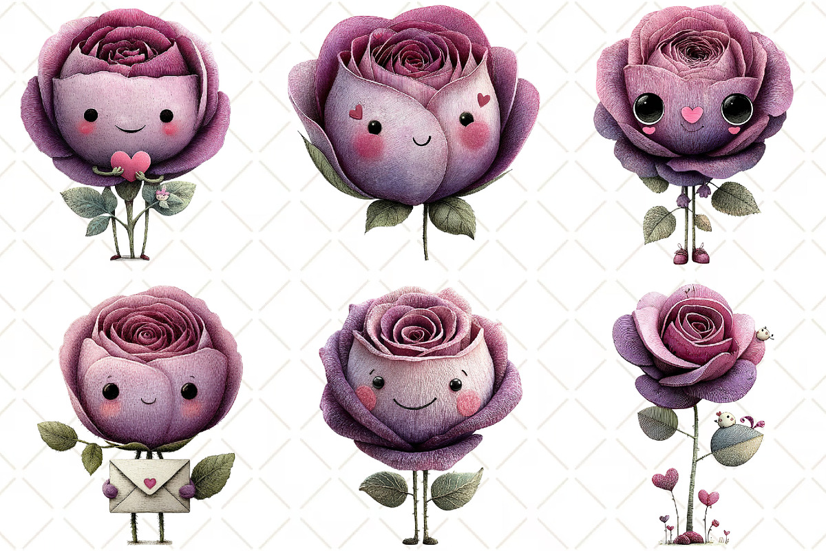 Quirky Valentine Rose Flower Clipart, an Illustration by Black Bird Studio (Photo 2 of 6)