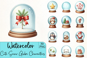 Cute Snow Globe Characters Clipart, an Illustration by CrexoraLab