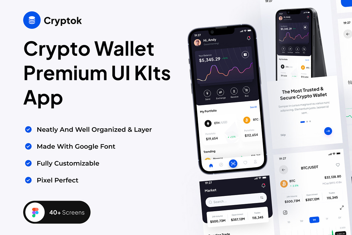 Cryptok - Crypto Wallet UI Kits App, an App Template by Minialis (Photo 1 of 6)