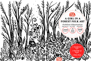A Girl in A Forest Folk Art, an Illustration by Arie Clares (Thumbnail 1 of 7)