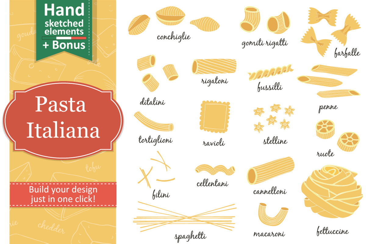 Italian Pasta collection, a Decorative Illustration by Tatti Graphic Studio (Photo 1 of 3)