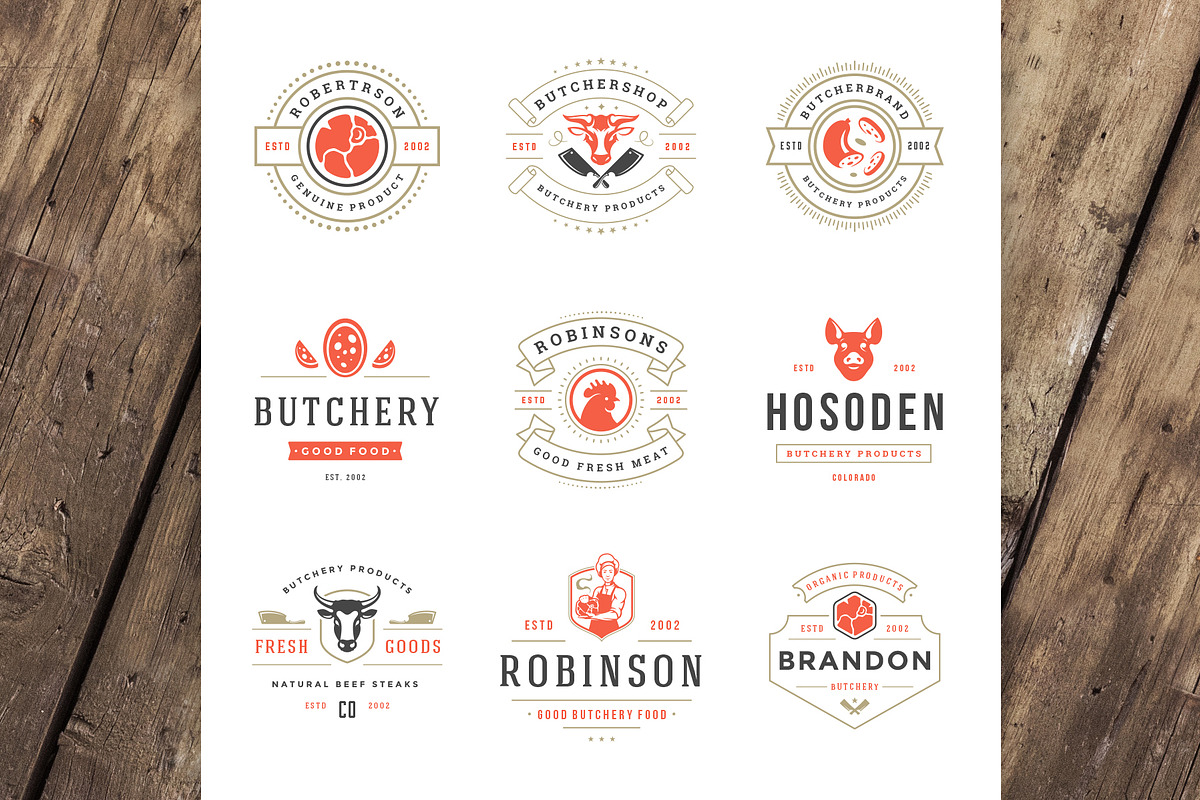 18 Meat Food Logos and Badges, a Branding & Logo Template by Vasya Kobelev (Photo 2 of 12)