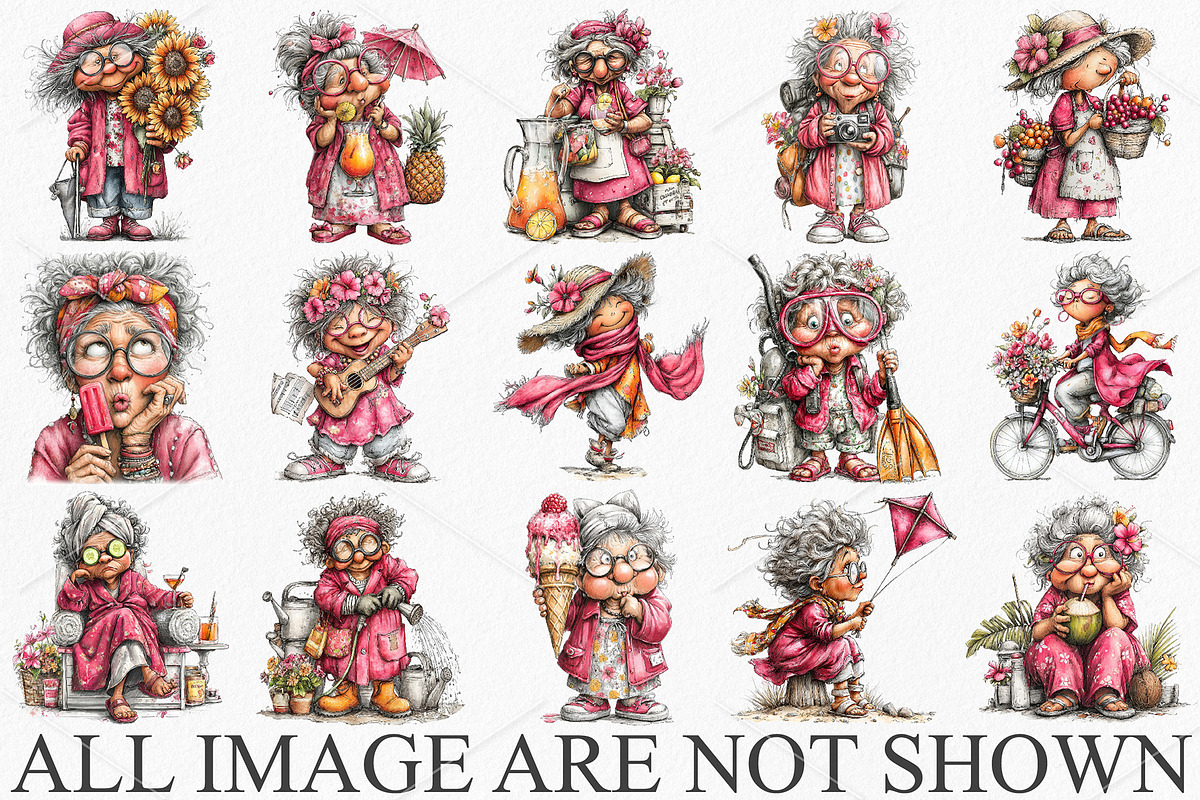 Summer Funny Grandma Clipart PNG, a Seasonal Illustration by Canvas Craft (Photo 4 of 6)