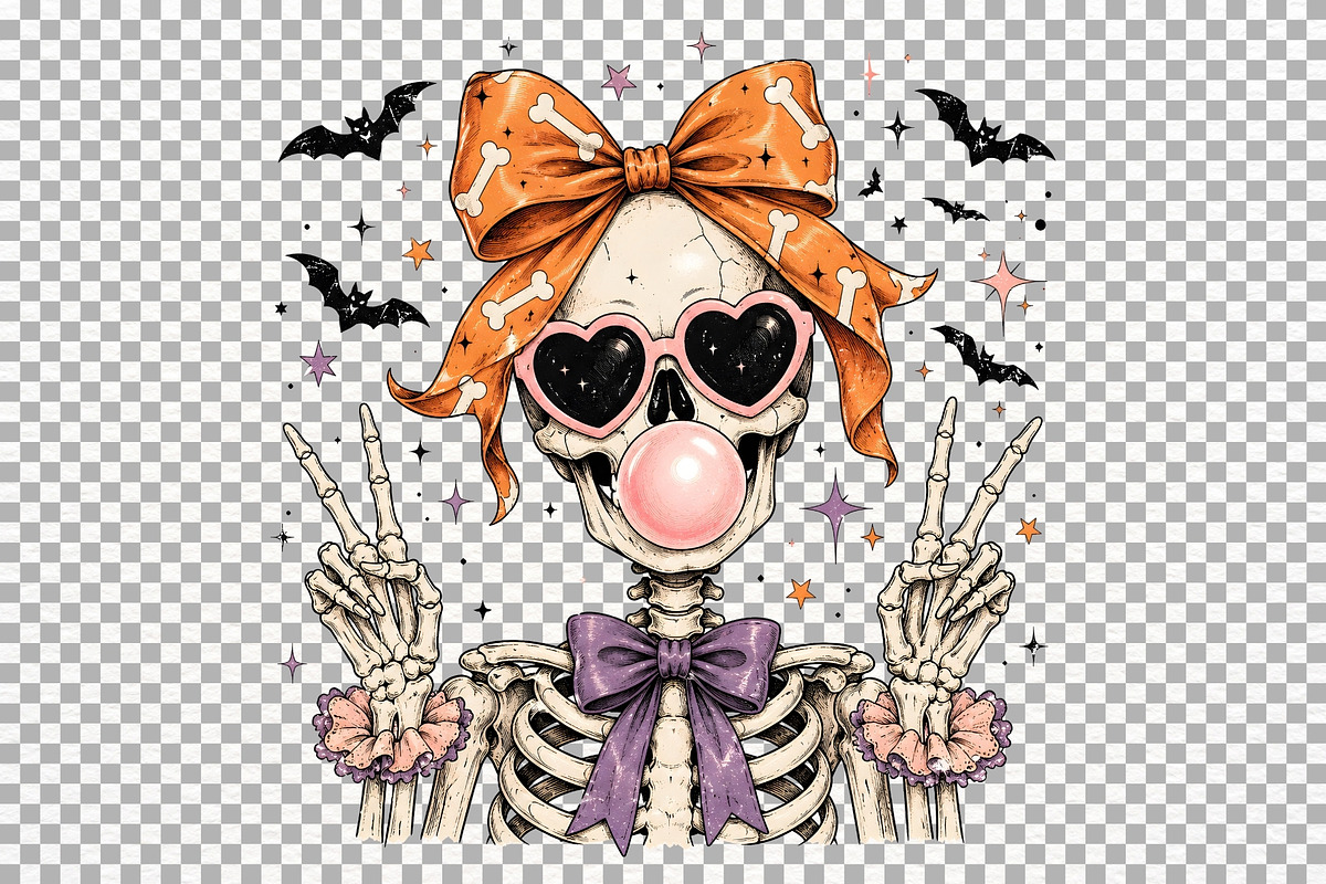 Halloween Skeleton PNG Coquette Bow, a Seasonal Illustration by SugarCloudStudioArt (Photo 6 of 6)