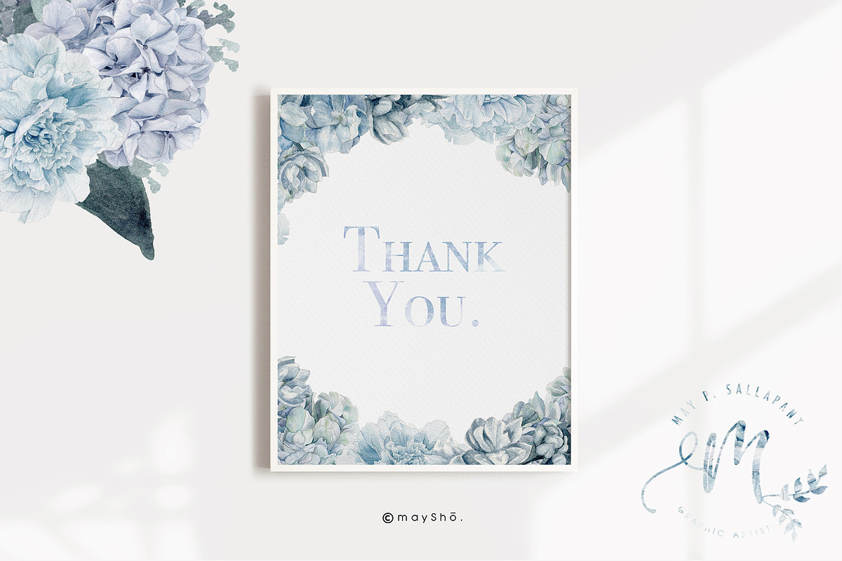Dusty Blue Watercolor Flower Graphic, an Illustration by May • SHO (Photo 16 of 16)